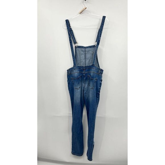Papaya Women's Blue Denim High Rise Distressed Sleeveless Overalls Size Large - Picture 10 of 10